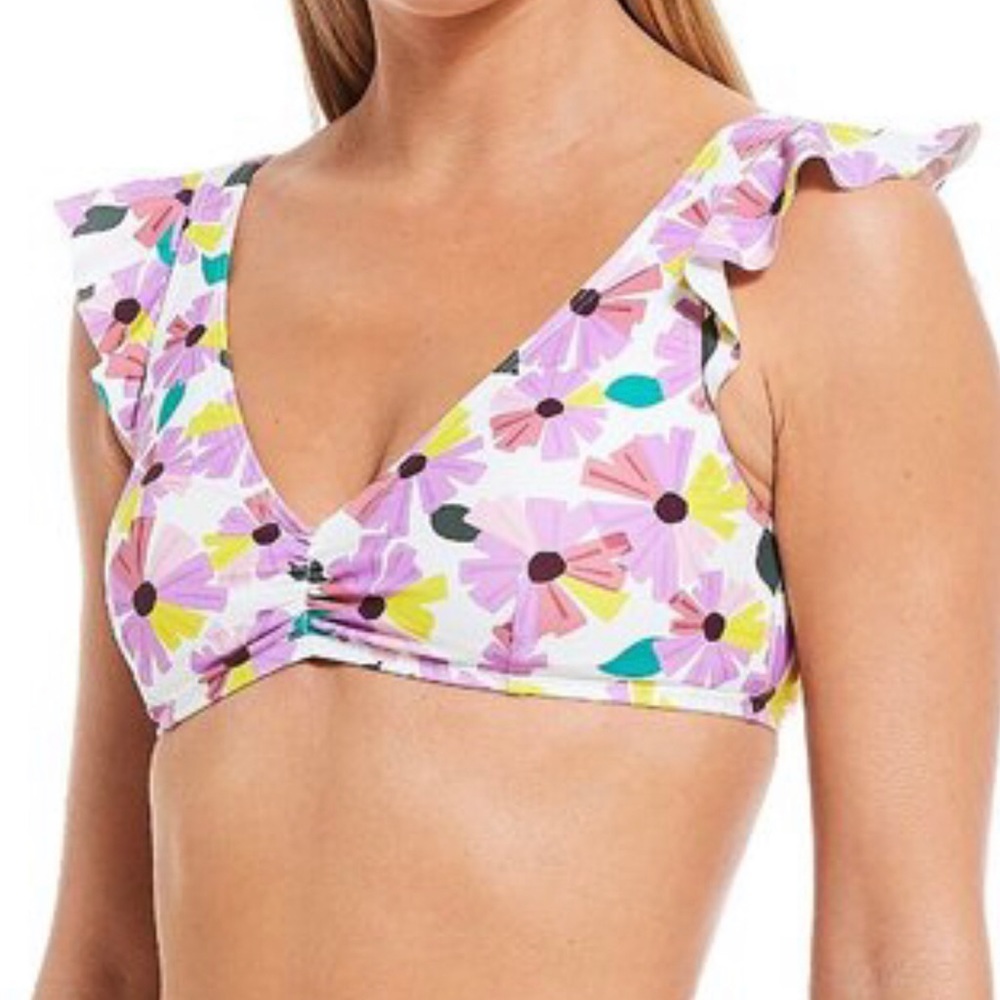 Kate Spade Floral Ruffle Top Bikini white Cruise 2020 Dize Small